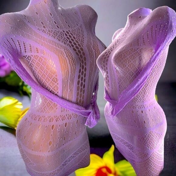 Feels Good On l Violet High neck Dress l Rhinestone Throughout l Long sleeve New - Picture 5 of 9